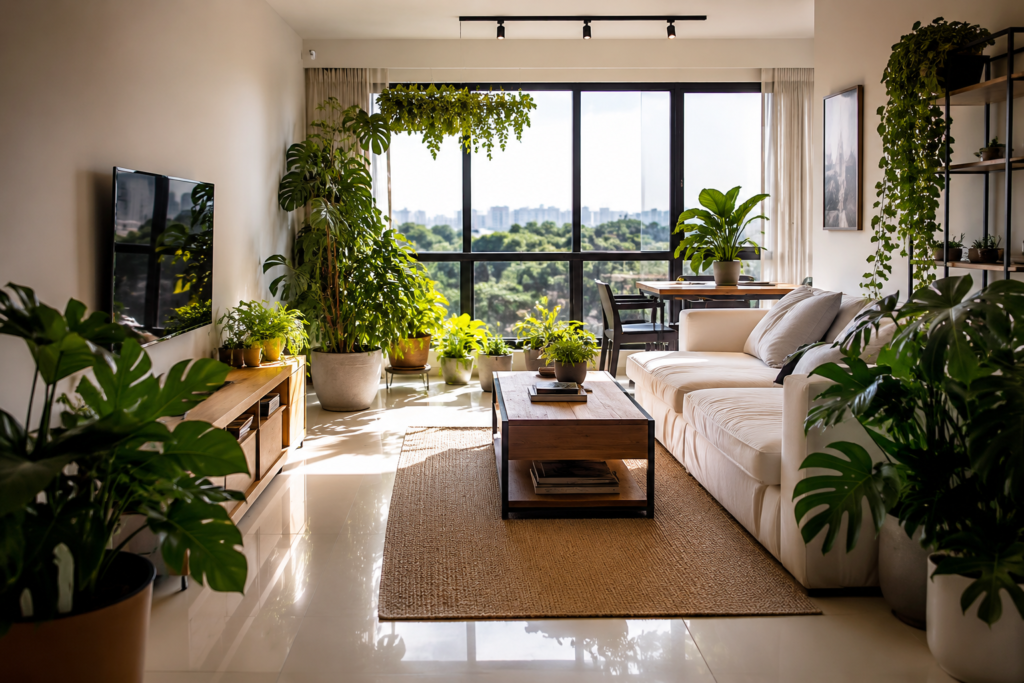 Apartamento com plantas saudáveis e adubo orgânico sem cheiro